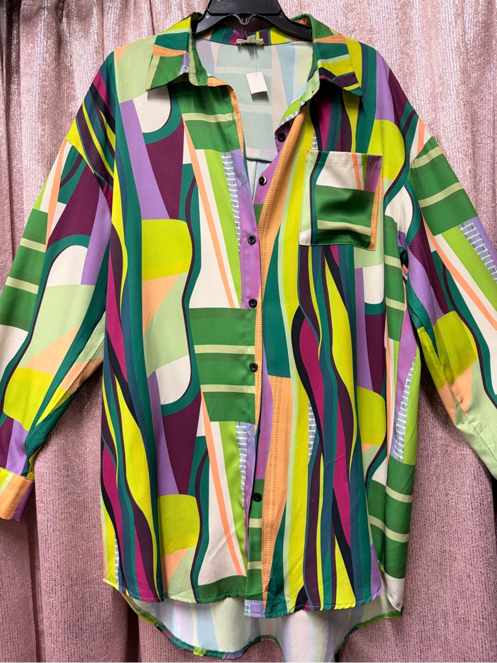 Max Studio Multicolor Abstract Geometric Button-Down Shirt